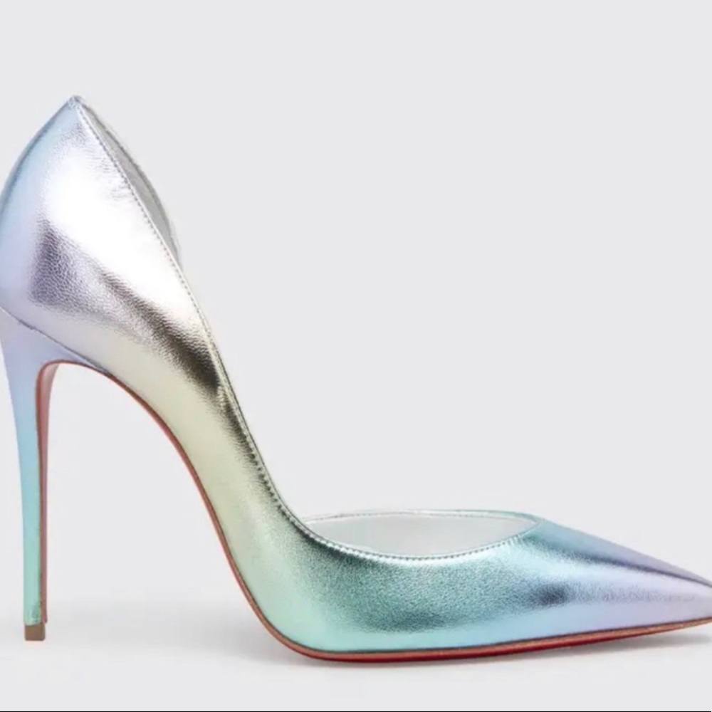Christian louboutin iriza 100mm pump  iridescent licorne silver stiletto sz 38